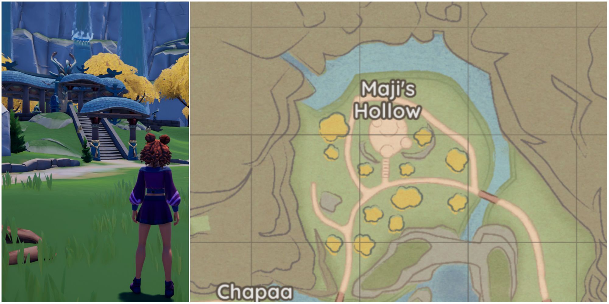 The map showing Maji's Hollow, one of the best places to catch bugs