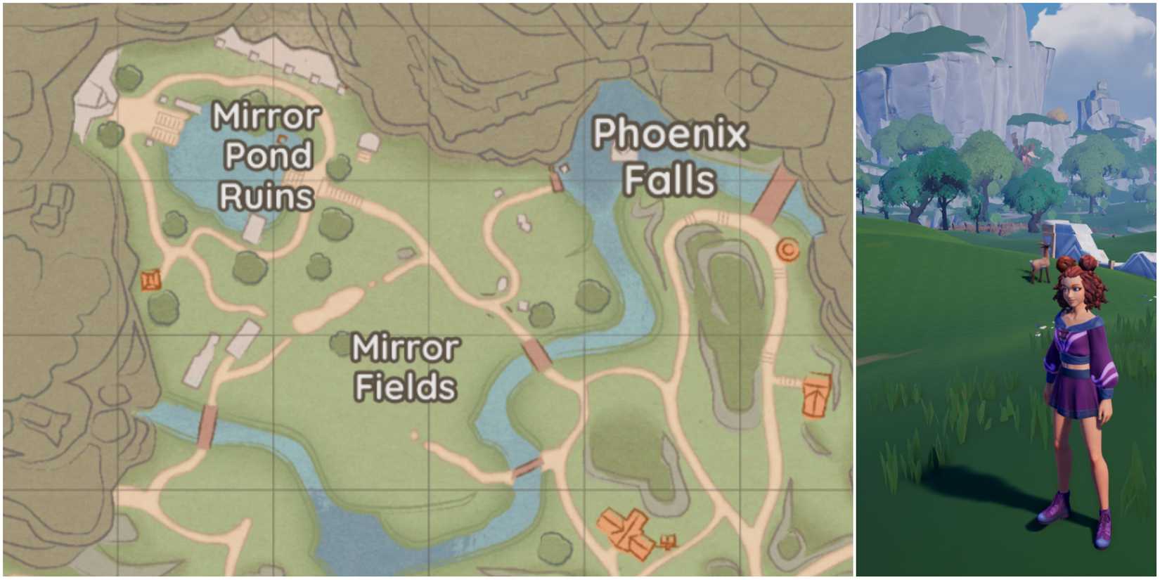 A Palia map showing Mirror Fields, a great place to catch bugs