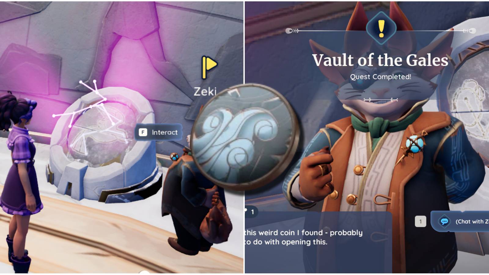 A character speaking to Zeki next to the Vault of the Gales, where you turn in your Emberseeker Medallions