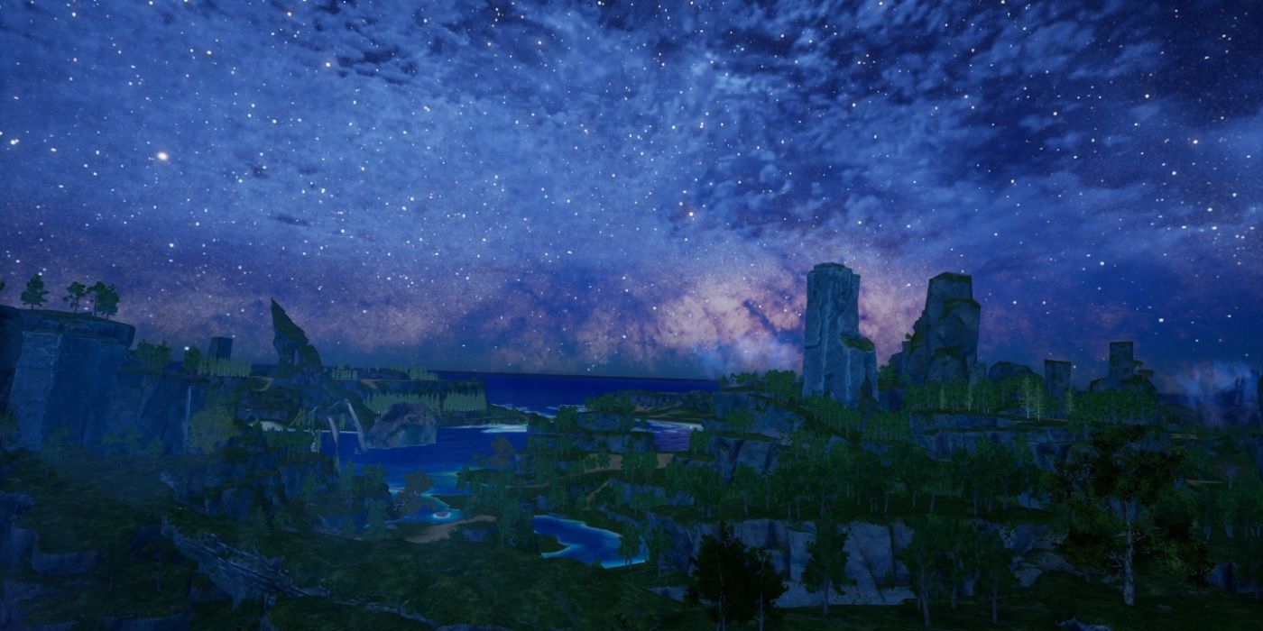 Palworld starry night skybox above the map