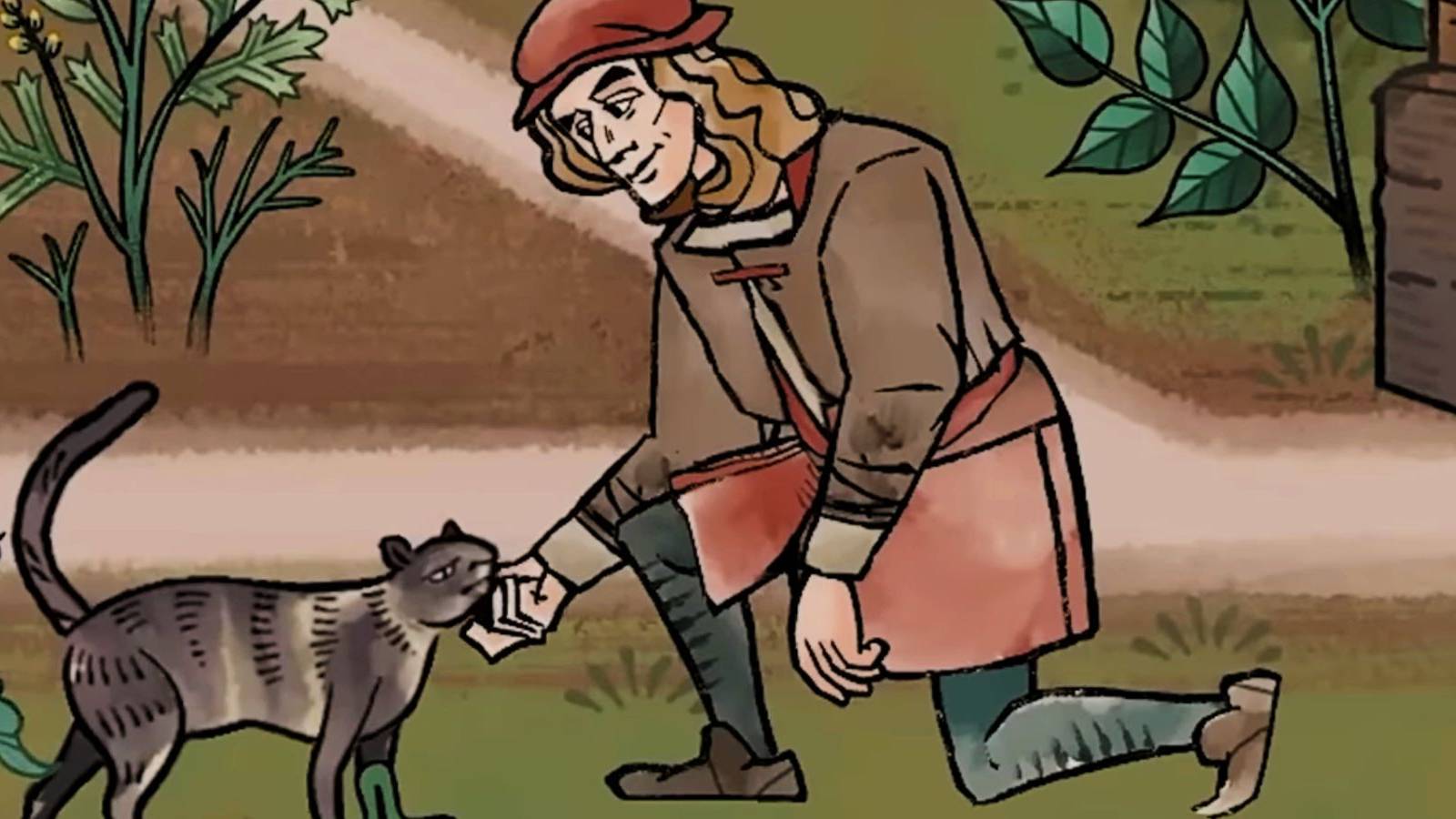 The artist petting a cat