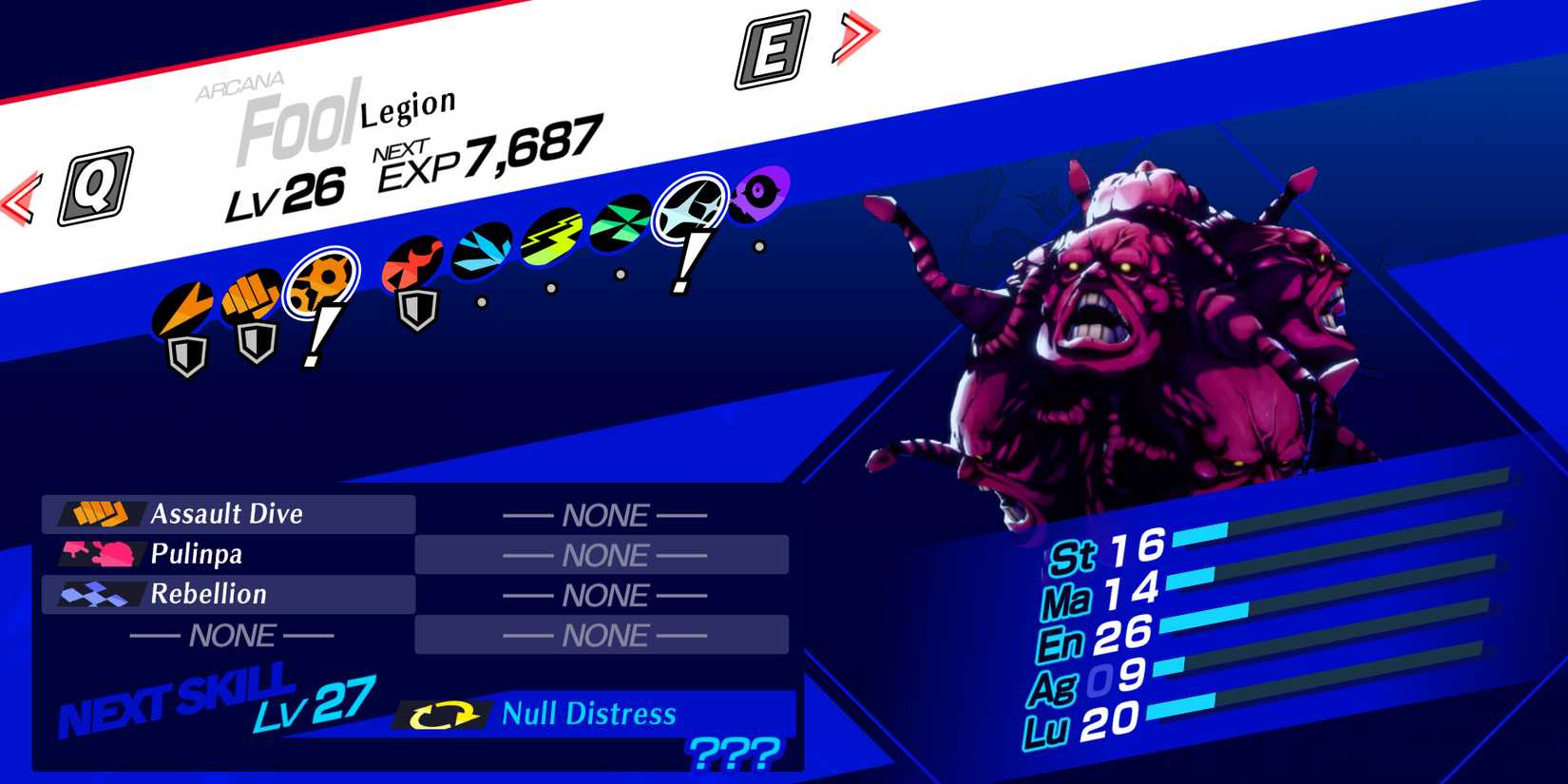 Image of the Persona Legion and its stats in Persona 3 Reload