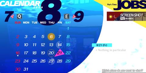 Persona 3 Reload P3R Calendar Guide for August 2009