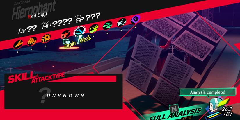 Image of the Red Sigil boss' weaknesses and resistances in Persona 3 Reload
