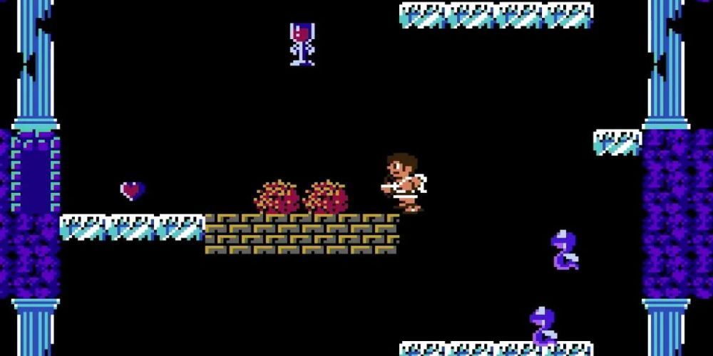 Pit attacking some enemies in the first level of the original Kid Icarus.