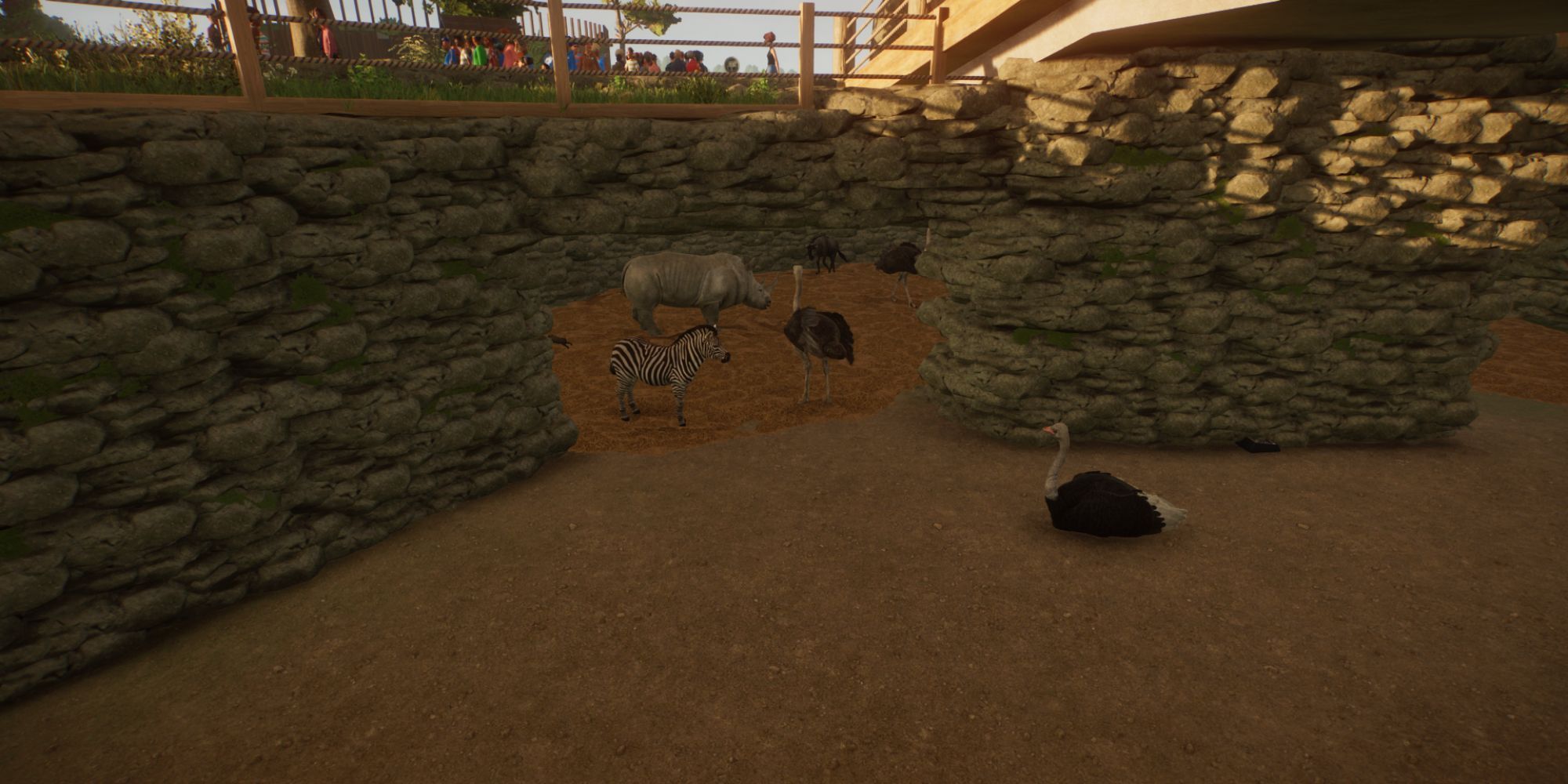 Planet Zoo animals hiding under shelter