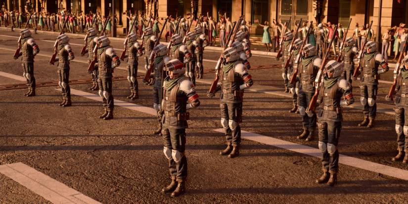 Playing the Shinra Parade mini-game in Final Fantasy 7 Rebirth