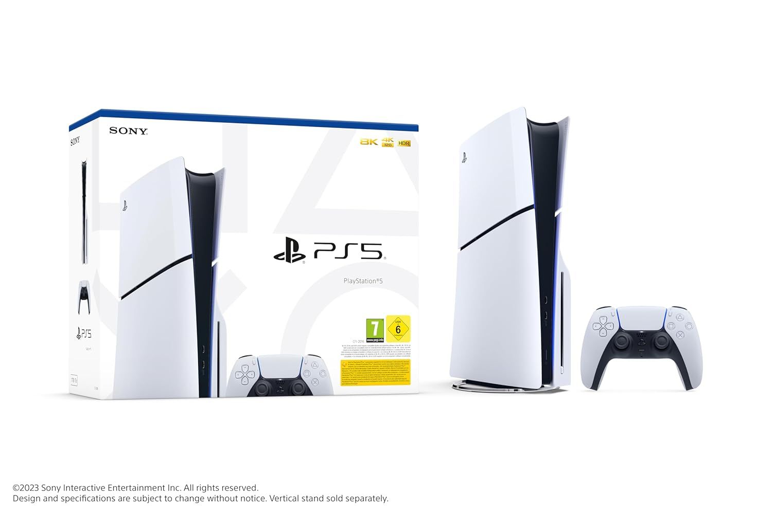 PlayStation 5 Slim model with DualSense controller and box