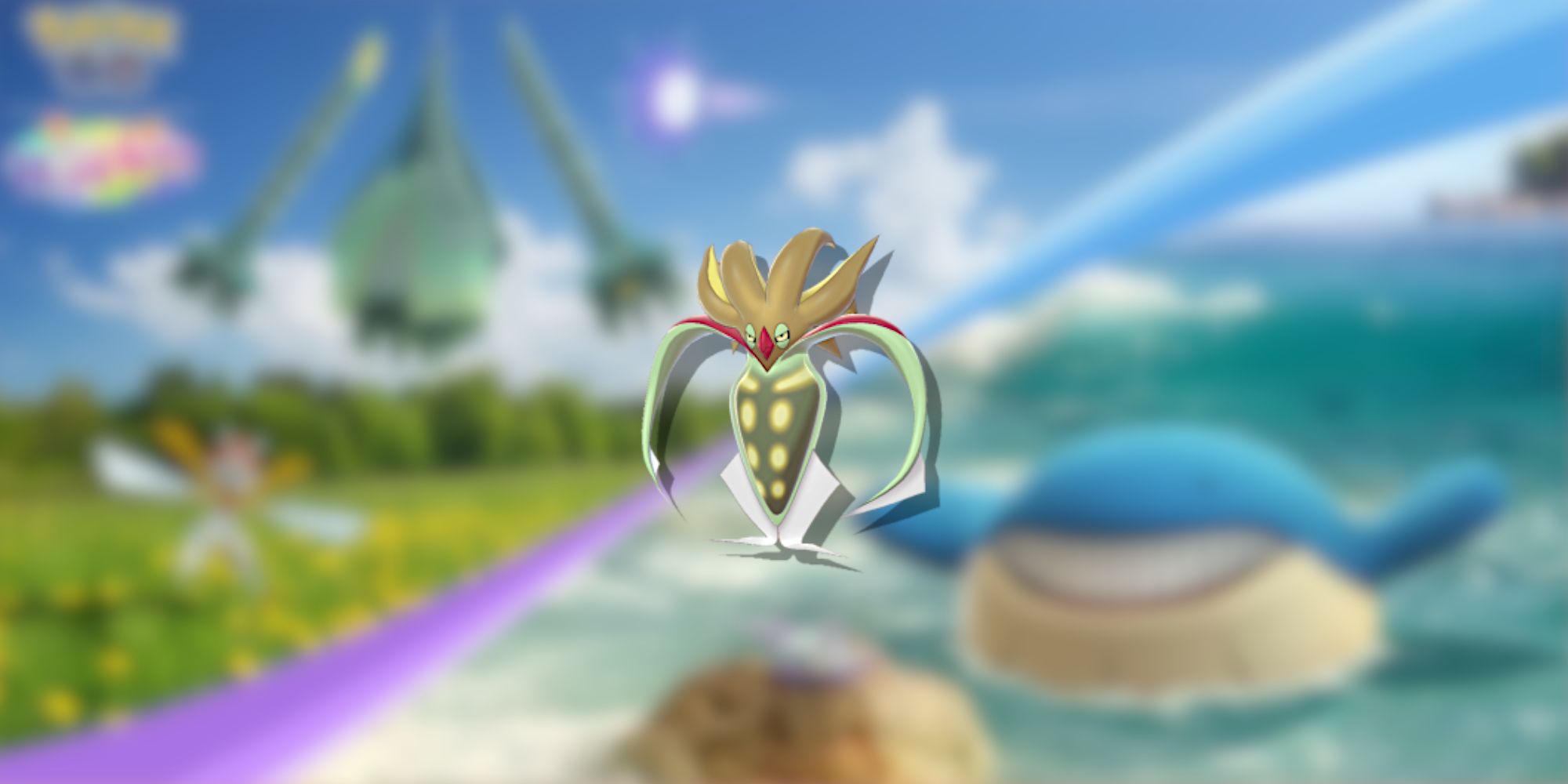 Image of the Pokemon Malamar in the foreground and the World of Wonders event in the backgound from Pokemon GO