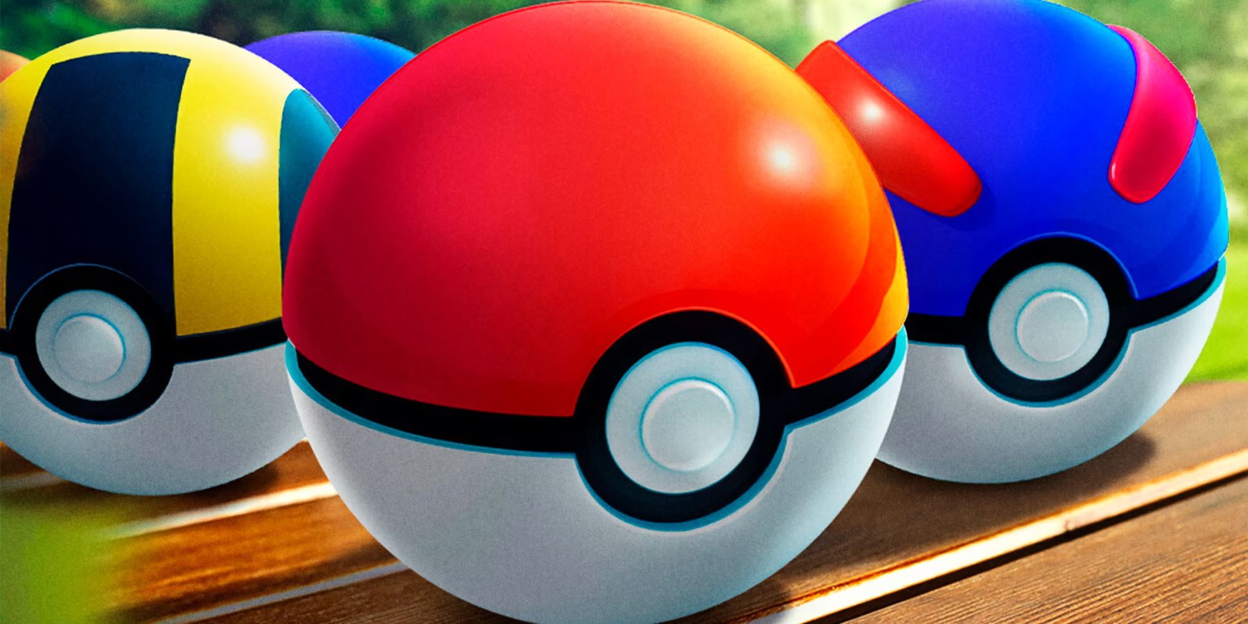 A promotional visual from Pokemon GO showing a Poke Ball, Great Ball, and Ultra Ball.