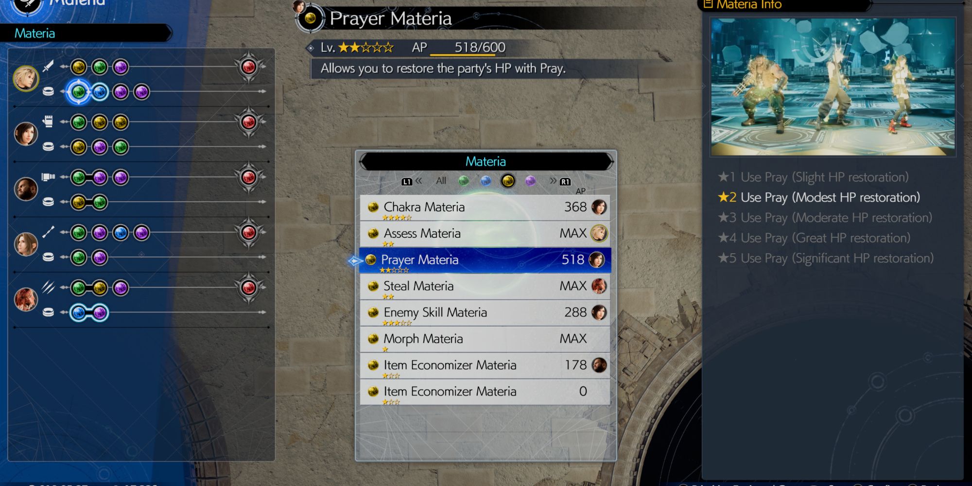 Prayer Materia in Final Fantasy 7 Rebirth