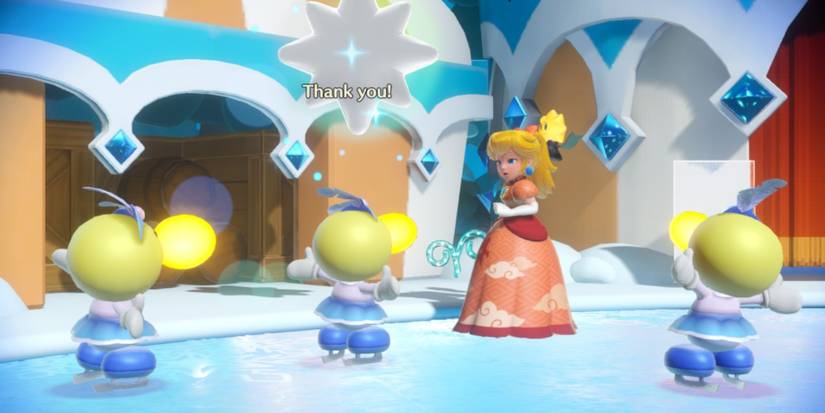 thankful dancers giving sparkle gems to peach