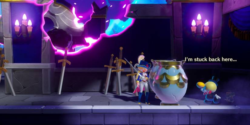 peach finds ribboner stuck behind some vases