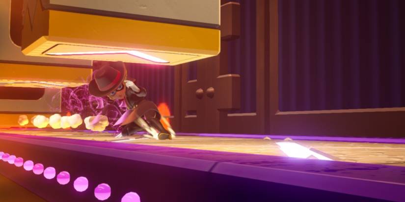 peach escapes blimp after saving the stolen statue