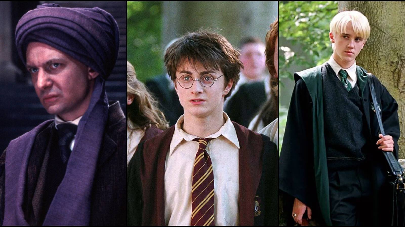 Professor Quirrell, Harry, and Draco Malfoy in Harry Potter