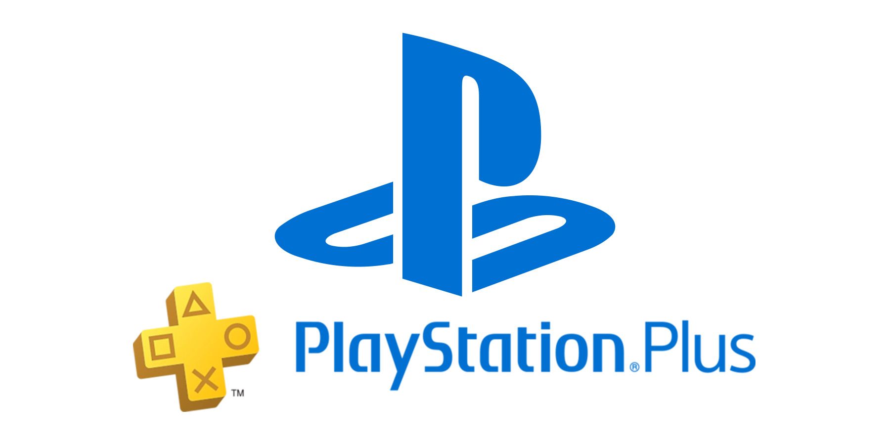 PS Plus blue logo below PS emblem submark on white background