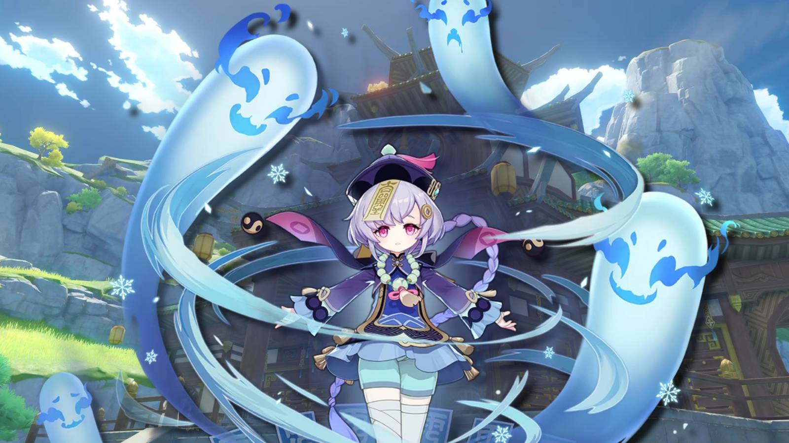 qiqi's splash art in front of bubu pharmacy - Genshin impact 