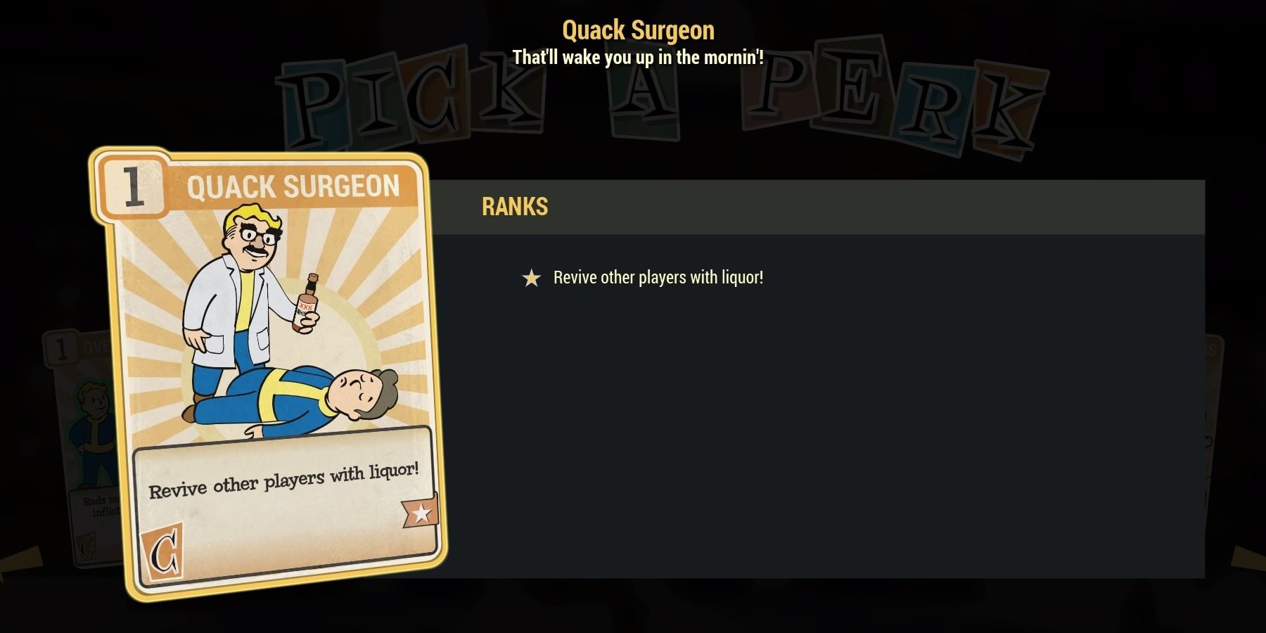 Fallout 76 Quack Surgeon Perk Card