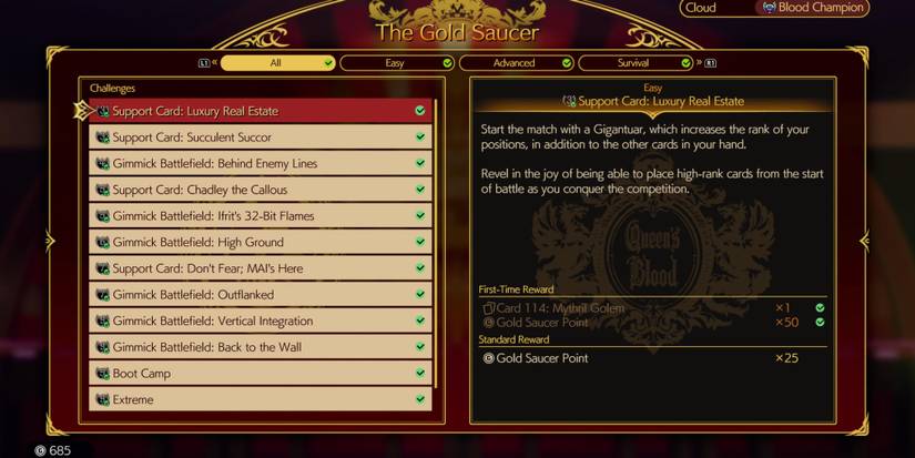 Queen's Blood Challenges in Gold Saucer in Final Fantasy 7 Rebirth