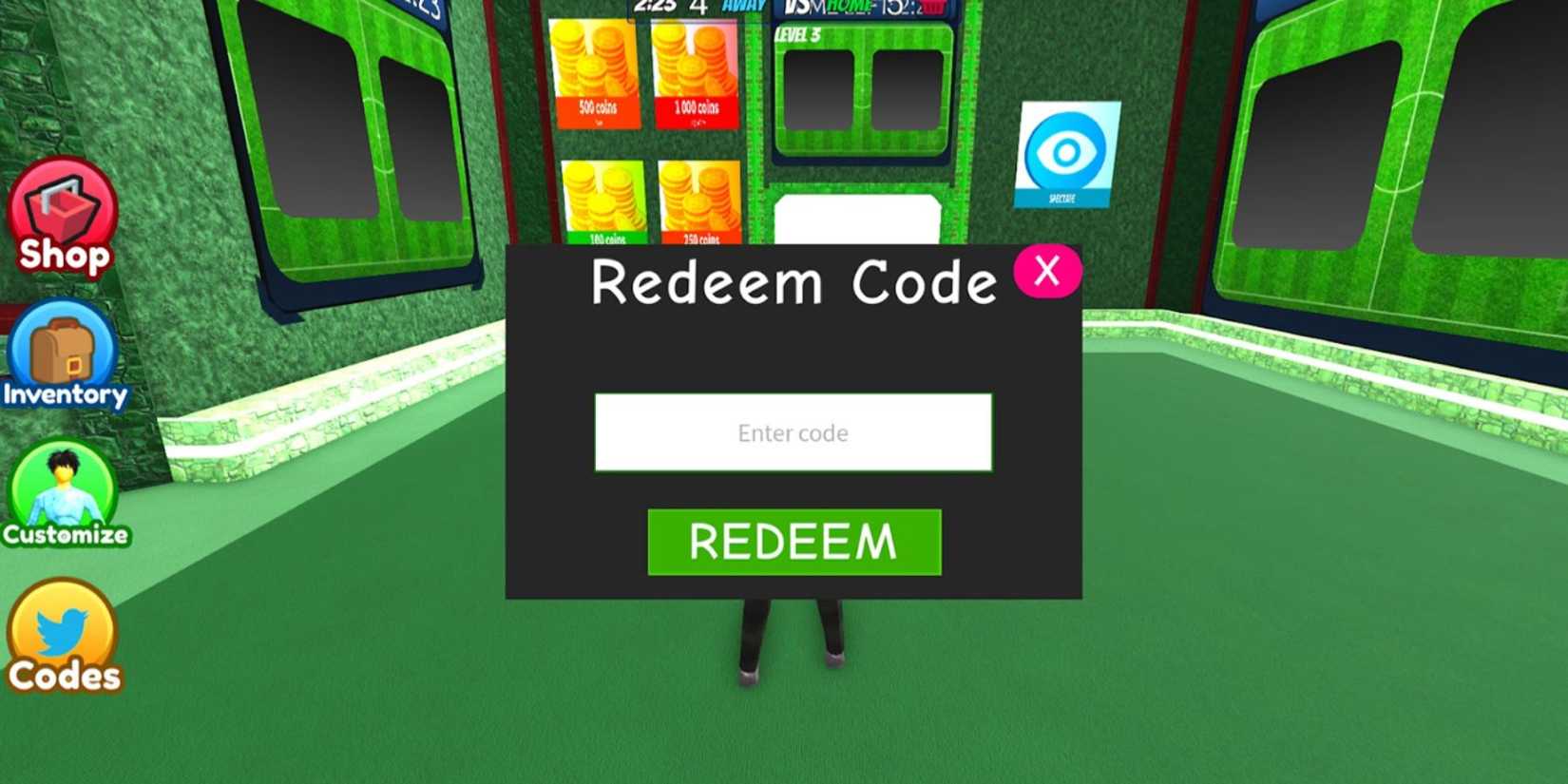 Realistic Street Soccer: the codes tab