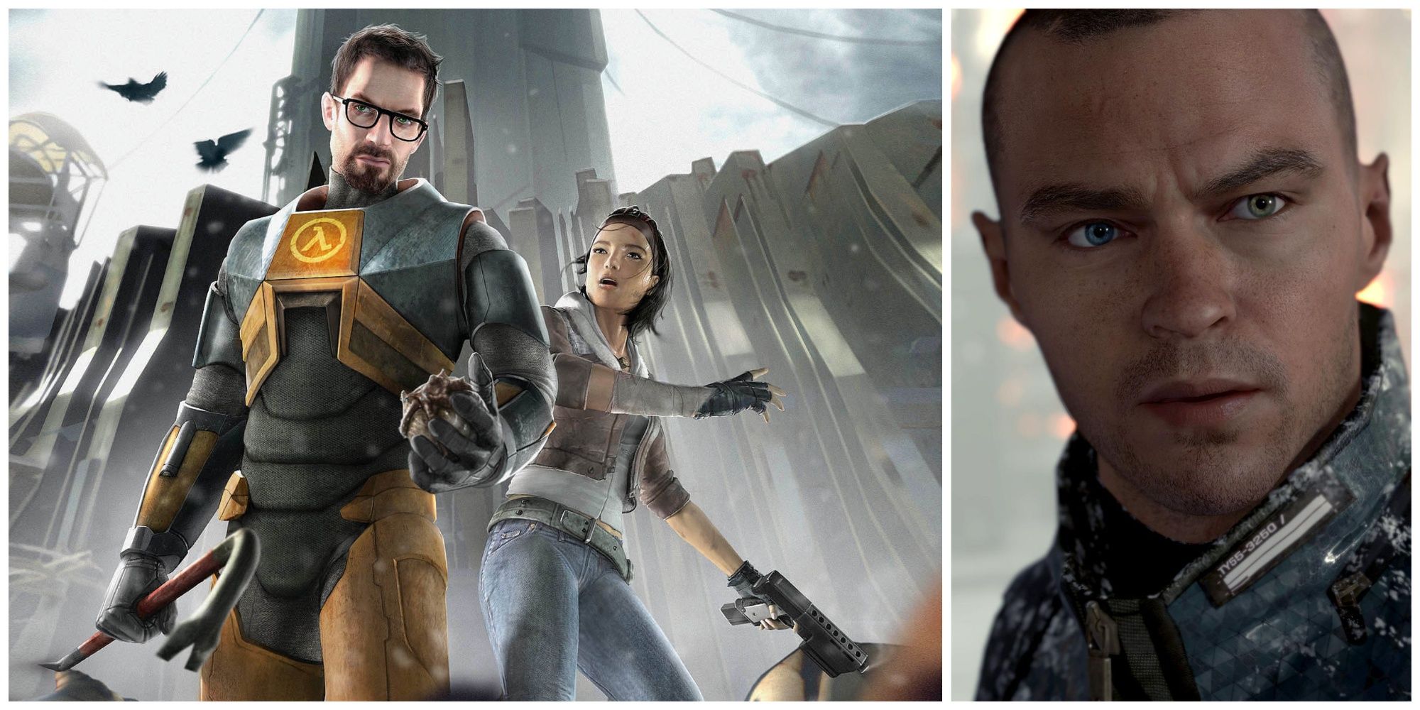 Collage featuring Gordon Freeman from Half-Life 2 (left) and Markus from Detroit: Become Human (right)
