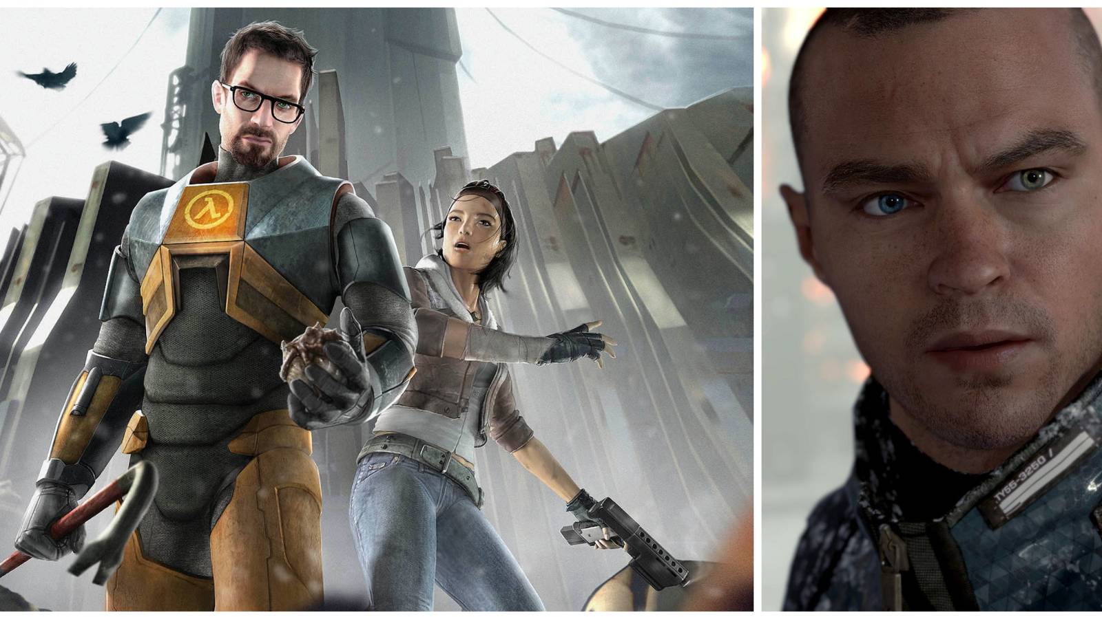 Collage featuring Gordon Freeman from Half-Life 2 (left) and Markus from Detroit: Become Human (right)