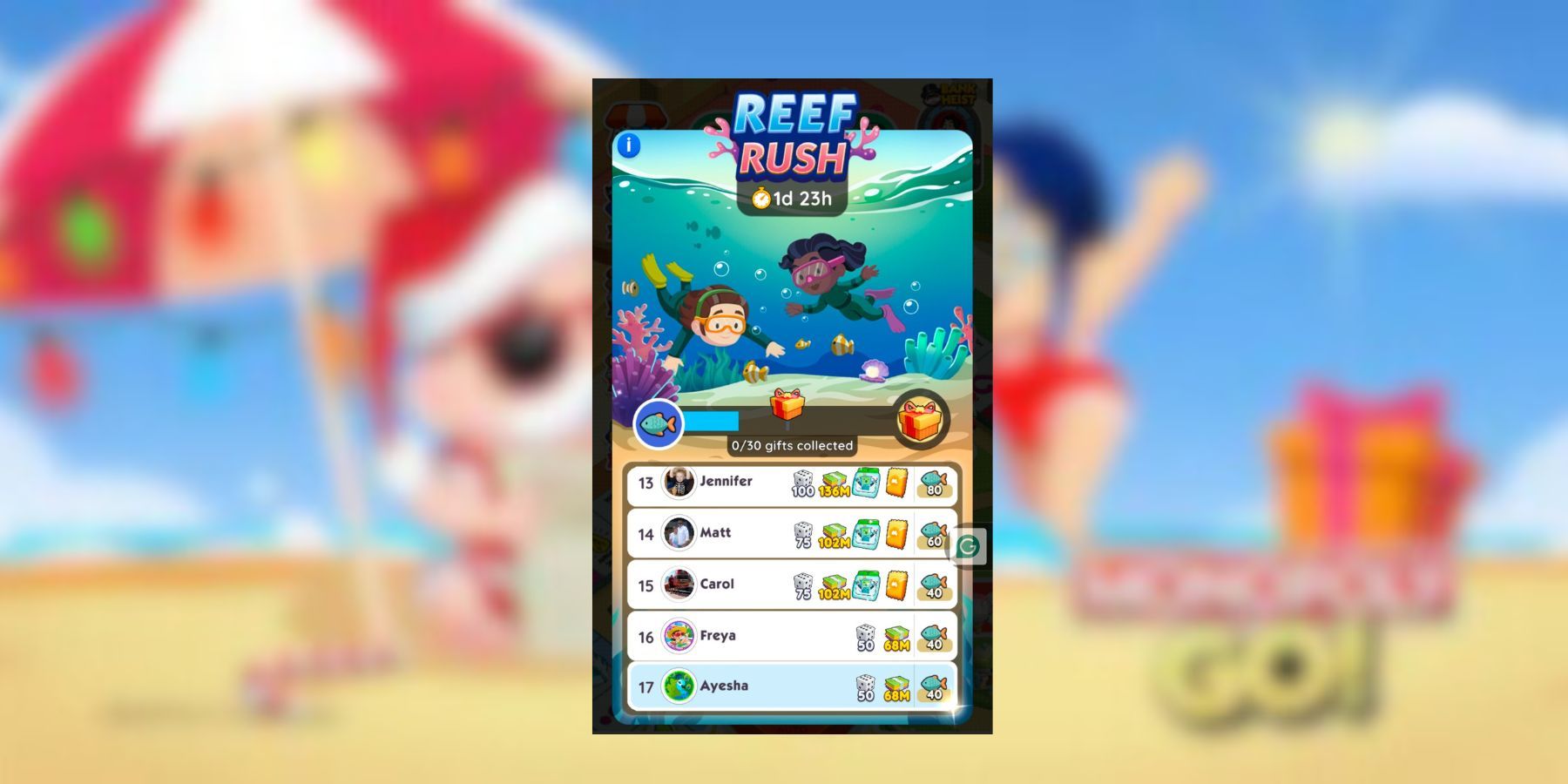 reef rush rewards monopoly go