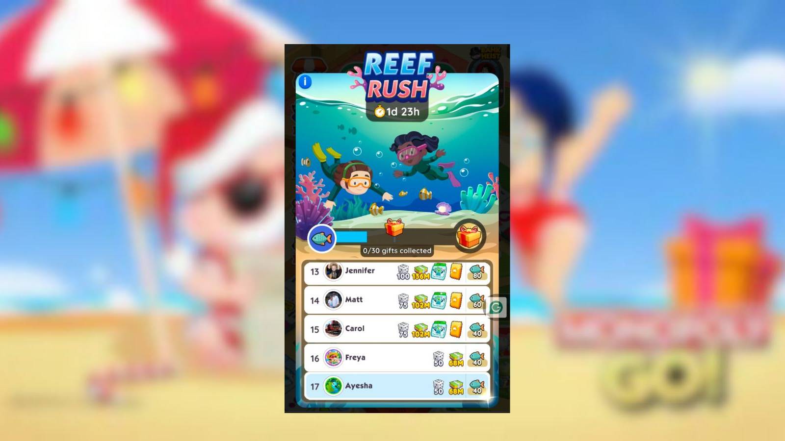 reef rush rewards monopoly go
