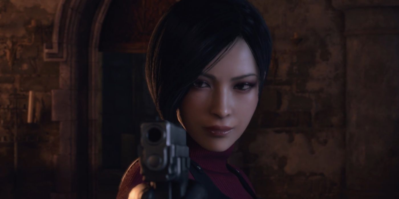 Resident Evil Ada Wong smiling while holding gun