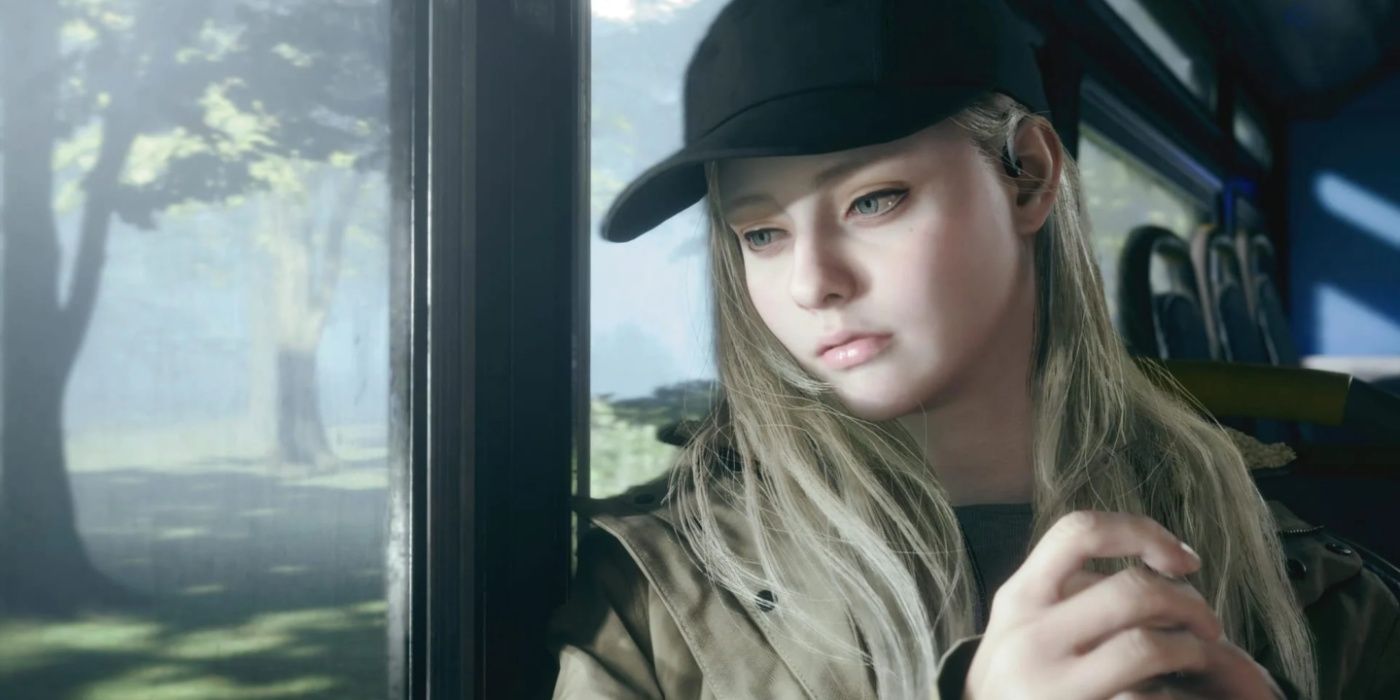 Resident Evil Rose looking out a window of a bus