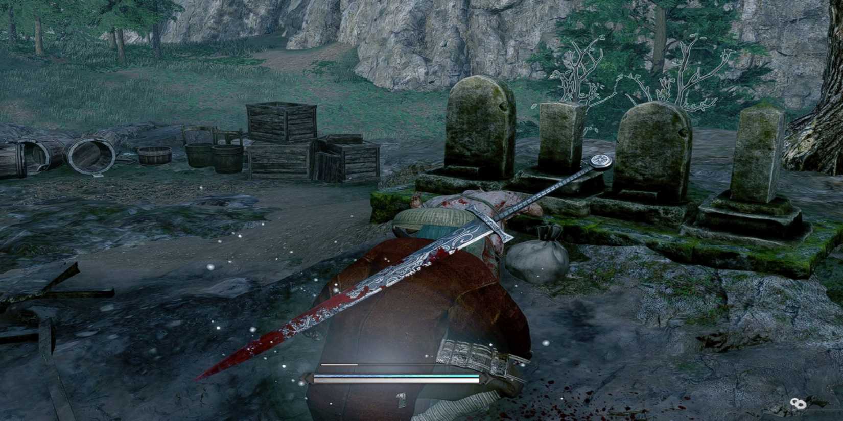 Rise of the Ronin stealth crouching near slain foe