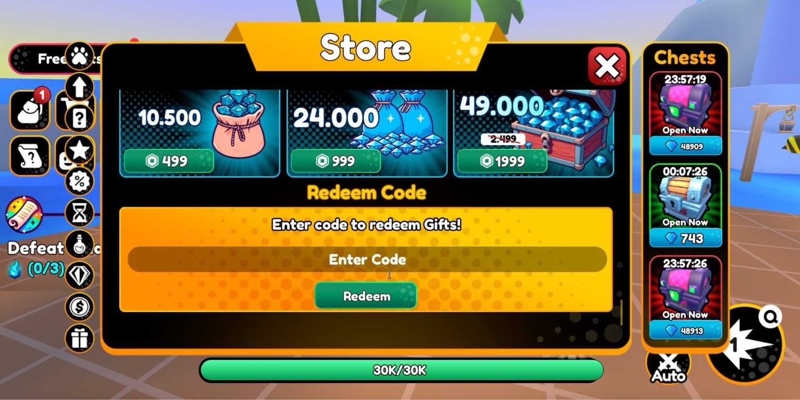 Prota Simulator: the codes tab