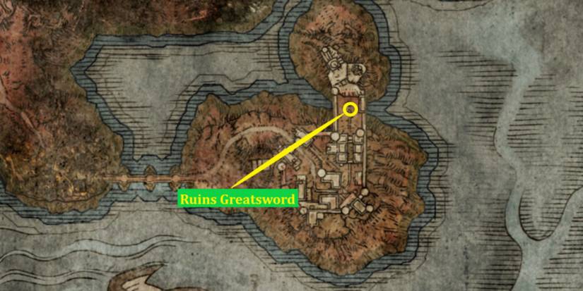 Ruins Greatsword location on the map in Elden Ring