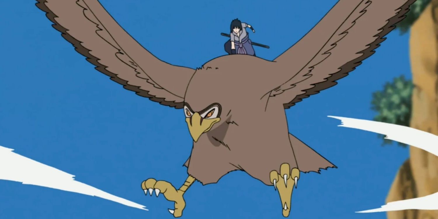 Sasuke summoning a hawk in Naruto