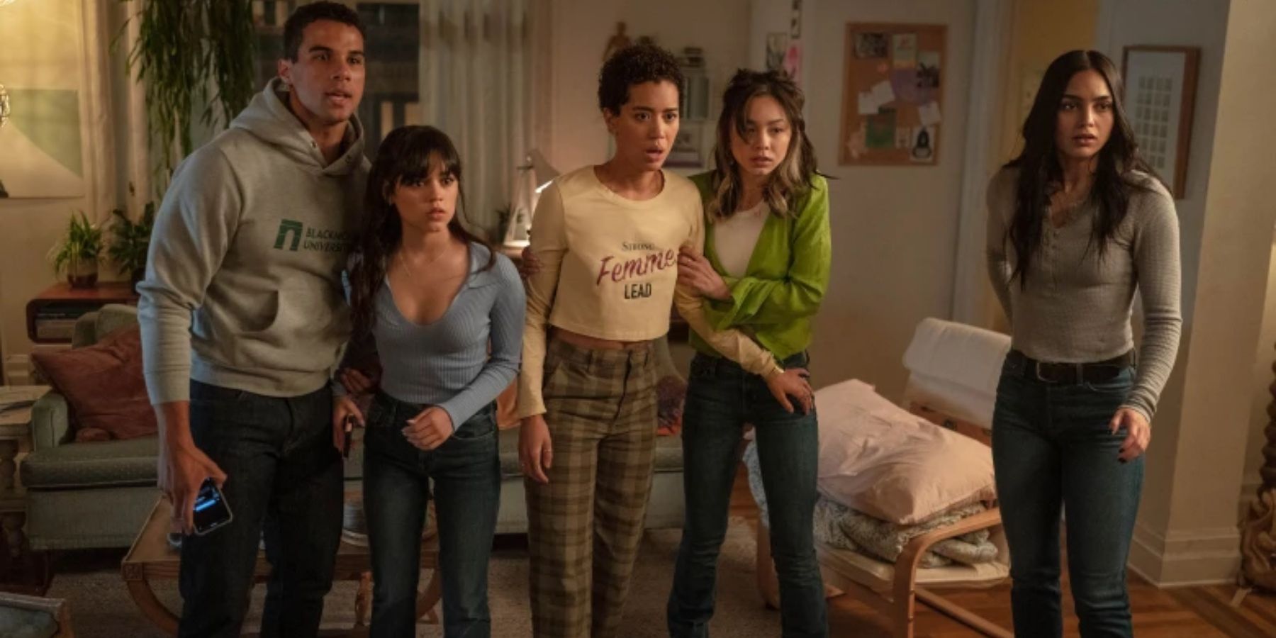 Chad, Tara, Mindy, Anika, and Sam in Scream 6