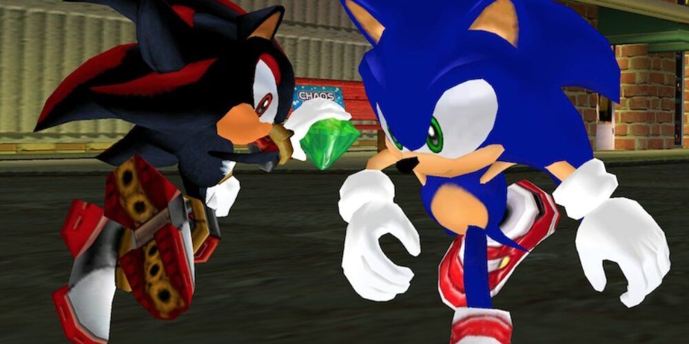 Sonic running past Shadow 