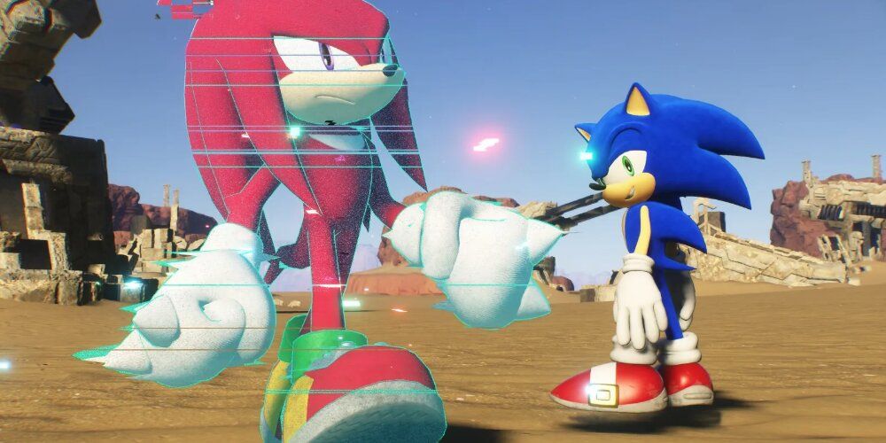 Sonic and Knuckles walking past one another 