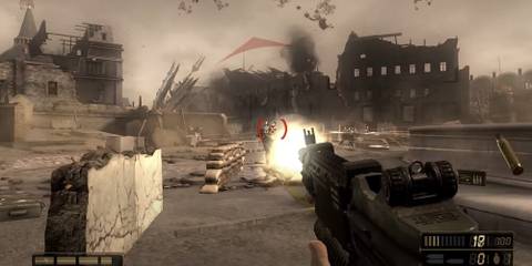 Soldier shooting at alien enemies in a city 