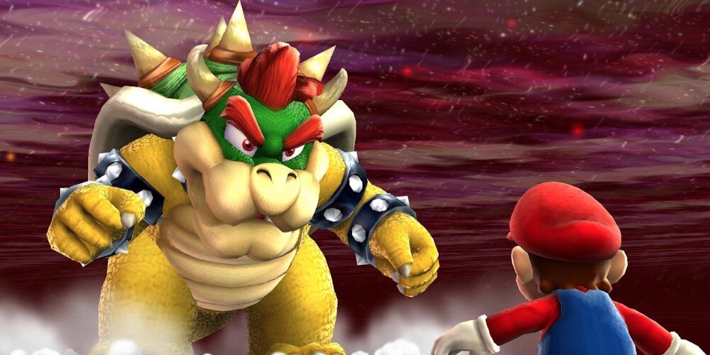 Mario facing off against bowser 