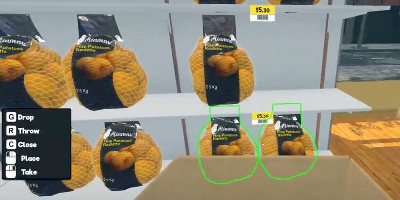 Player stacking oranges on a shelf 