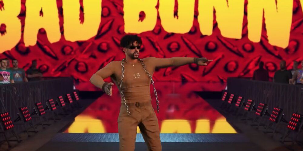 Bad Bunny walking out for his entrance 