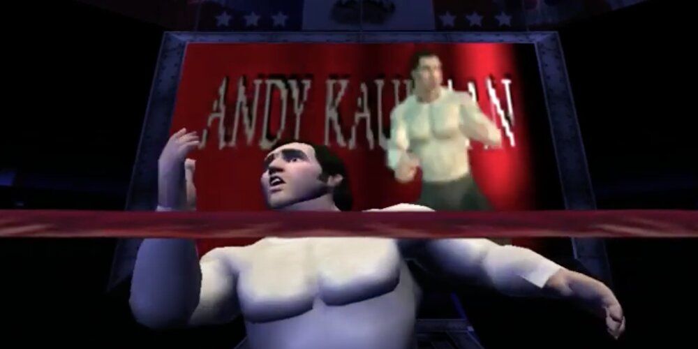 Andy Kaufman entering a wrestling ring 