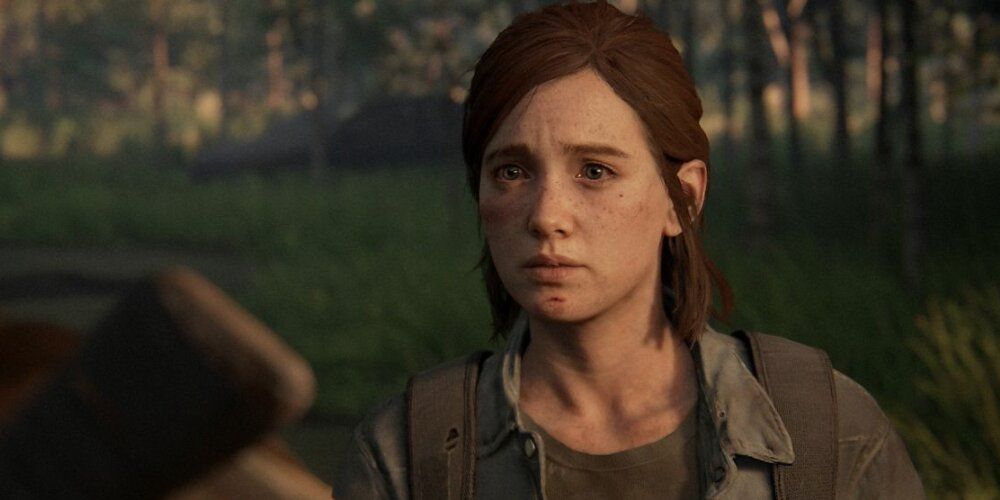 Ellie with a concerned look on her face 