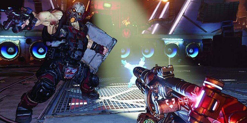 Huge enemy with a shield and gun in Borderlands 3