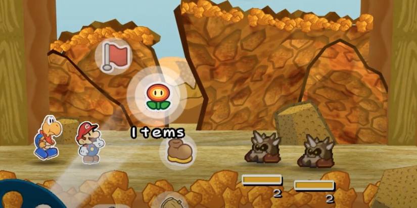 Mario picking a fire flower item 