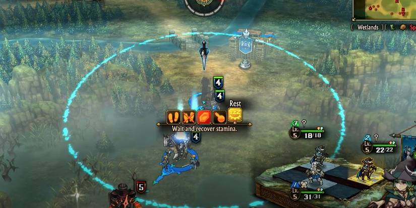 Waiting option in Unicorn Overlord with units in the background 