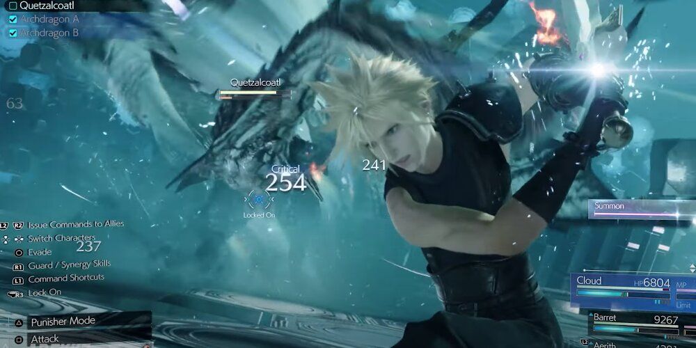 Cloud performing Finishing Touch on a large serpent enemy 