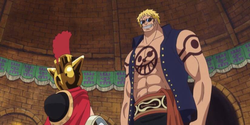 Bellmay standing above Luffy 