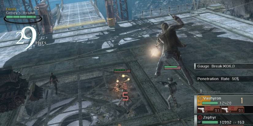 Character leaping in the air and shooting an enemy 
