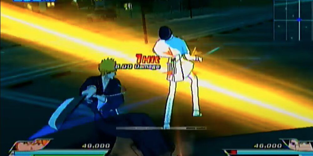 Ichigo slashing Uryu from behind 